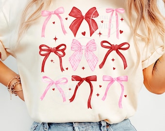 Valentine Coquette Bow PNG, Pink Red Bow Watercolor, Girly Preppy Ribbon Valentine's Day Sublimation