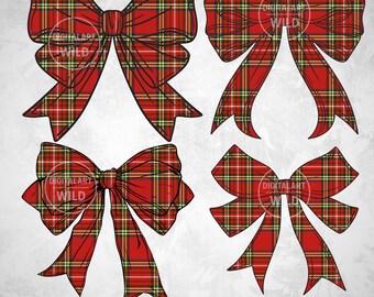 Christmas Bow PNG, Tartan Plaid Bows bundle PNG, Red Scottish Coquette Bow Png, Preppy Gingham Bow Christmas Sublimation