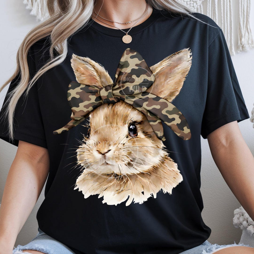What Bunny Rabbit Camaflouges Camo Bow Easter Bunny PNG, Camouflage Rabbit Clipart, Watercolor Bunny ...