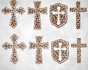 Leopard Print Cross PNG Bundle, Easter Drawn Cross Clipart , Faith Sublimation Design, Religious Christian