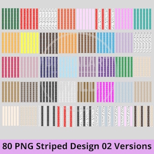 Ensemble de motifs à pois colorés et rayures PNG, effet vieilli, rayures dalmatiennes tendance, style preppy, pour sublimation.