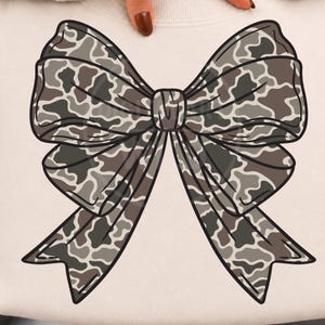 Camo Bow PNG Bundle, 4 Vintage Camouflage Coquette Bows, Neutral Ribbon Clipart, Sublimation Shirt Designs, Digital Download image 2