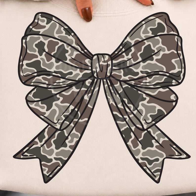 Camo Bow PNG Bundle, 4 Vintage Camouflage Coquette Bows, Neutral Ribbon Clipart, Sublimation Shirt Designs, Digital Download image 2