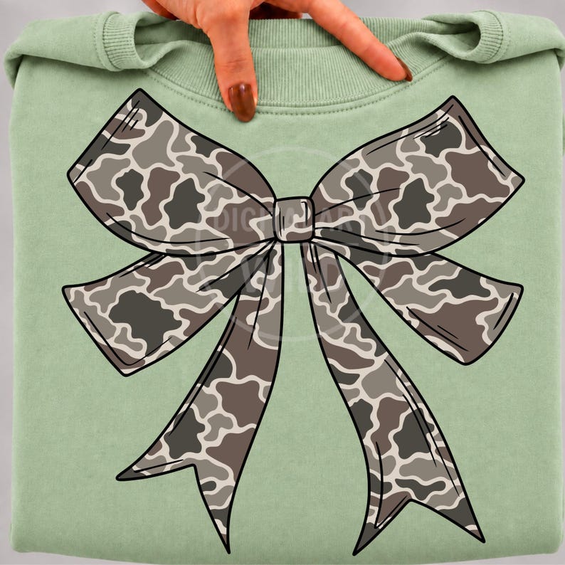 Camo Bow PNG Bundle, 4 Vintage Camouflage Coquette Bows, Neutral Ribbon Clipart, Sublimation Shirt Designs, Digital Download image 5