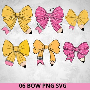 Zestaw PNG i SVG z kokardką ołówkową, wstążka dla nauczyciela Cricut, projekt sublimacji na powrót do szkoły