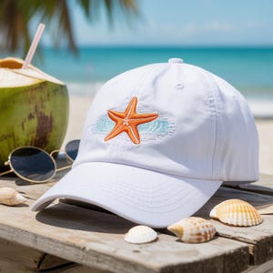 Starfish Embroidered Hat – Custom Summer Beach Cap for Women – Ocean Animal Design on Wash Cap, Baseball Cap & 2-Tone Cap