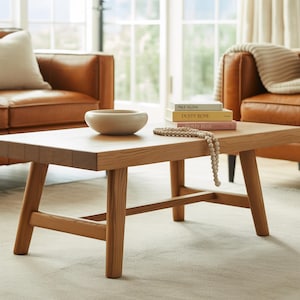 Solid Wood Coffee Table – Japandi Scandinavian Minimalist Living Room Furniture, Handmade Modern Low Table for Boho or Nordic Interiors