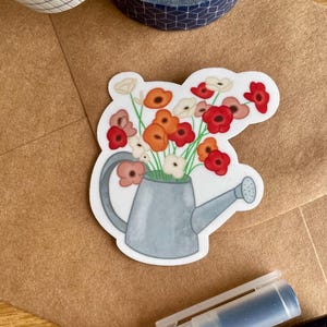Arrosoir floral | Jardinage, Fleurs, Coquelicots, Sticker printanier, Sticker vinyle brillant