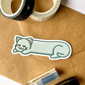 Sticker long chat | Chats mignons, cadeaux pour propriétaires de chats, autocollant en vinyle brillant