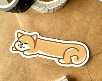 Long Dog Sticker | Shiba Inu, Dog Owner Gifts, Sleepy dog, Lazy dog, Glossy Vinyl Sticker