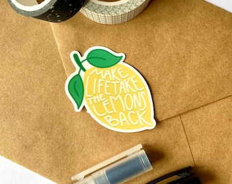 Take the Lemons Back Sticker | Lemon sticker, motivational quote, video game inspired, word art, Glossy Vinyl Sticker