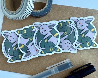 Eeveelution YinYang Sticker | Hand-drawn, Cozy, Hugging Pokemon, Easy Gift, AAPI, Glossy Vinyl