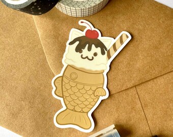 Taiyakitty Sticker | Taiyaki, Ice cream sticker, Cat sticker, Punny sticker, aapi, Dessert sticker, Vinyl Sticker