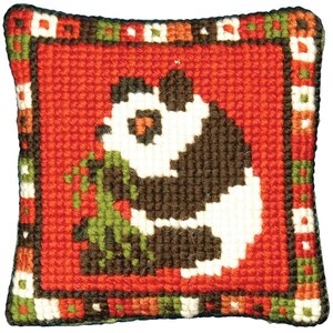 Little Panda Pincushion Needlepoint Kit, including wool, printed canvas, wadding and backing