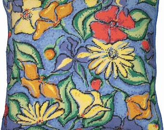 Flowers needlepoint kit by Primavera, including wool and printed canvas