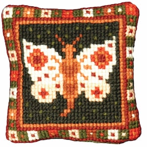 Butterfly Pincushion Needlepoint Kit, including wool, printed canvas, wadding and backing