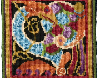 Dark Celtic Bird Needlepoint Kit, Printed Canvas and Wool, inspired by the Book of Kells