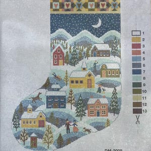 Shaker Winter Stocking 12hpi printed needlepoint canvas (with no wool)