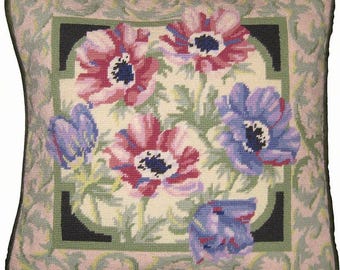 Anemones needlepoint kit by Primavera, including wool and printed canvas