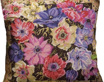 Anemone Garden needlepoint kit by Primavera, including wool and printed canvas