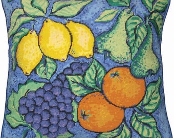 Kit de bordado de frutas de Primavera, que incluye lana y lienzo estampado.