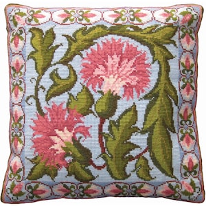 Blue Carnation needlepoint kit by Animal Fayre Designer Tapestries, including wool and printed canvas
