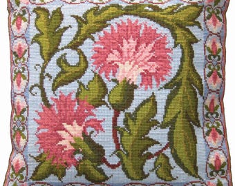 Blue Carnation 10hpi needlepoint kit including wool and colour printed canvas
