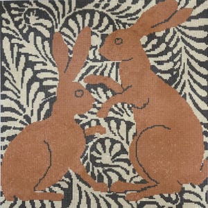 Brown Boxing Hares 12hpi printed needlepoint canvas (with no wool)