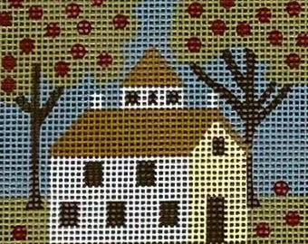Maison d'automne, toile imprimée à l'aiguille 12hpi (sans laine)