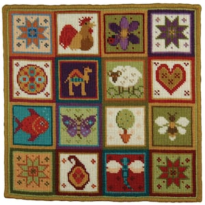Kit de bordado Little Patchwork de Animal Fayre Designer Tapestries, que incluye lana y lienzo estampado.
