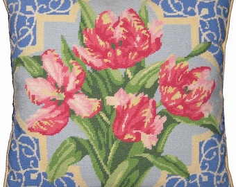 Kit de bordado Pink Parrot Tulips da Primavera, incluindo lã e tela impressa