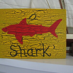 Shark Hand Painted Sign / Fish/ Coastal/ Room Decor