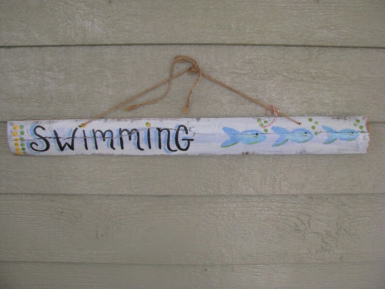 Swimming Recycled Wood Sign OOAK image 1