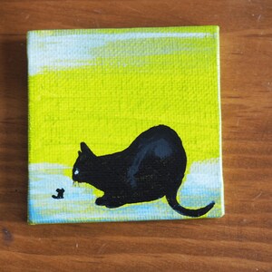 Original Mini Art/ &quot; Want to Play&quot;/ Crazy Cat, Kitty Art.
