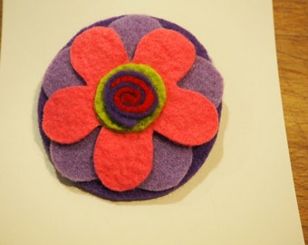 Felt Flower Brooch Coral and Lavender   Felt Pin