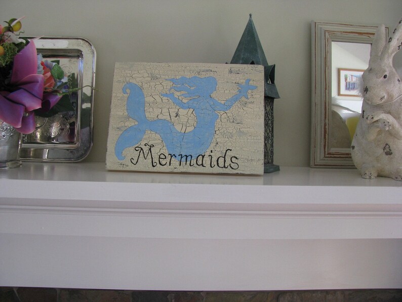 Mermaids Blue Coastal Signroom Decorbeach Theme Etsy