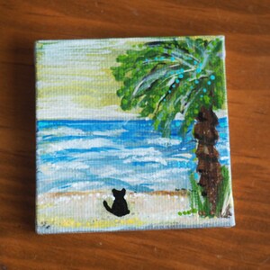 Original Mini Art/ &quot; Beach Kitty&quot;/ Crazy Cat, Kitty Art.