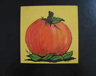 Original Painting of Pumpkin # 1 Mini Art Halloween Decor