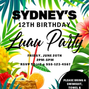 Luau Party Invitation Template for both digital and print