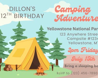 Blue Camping Birthday Party Invitation