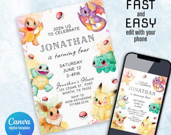 Printable Birthday Invitation, b-day invite, editable invitation, anime birthday invite, printed invitation