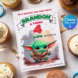 Baby yoda Birthday Invitation, Star wars invite, printable grogu invitation, printed invitation, editable Birthday Invite template image 6