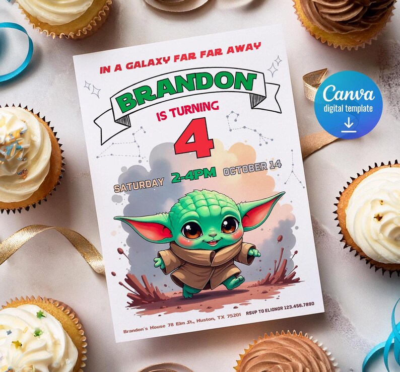 Baby yoda Birthday Invitation, Star wars invite, printable grogu invitation, printed invitation, editable Birthday Invite template image 6