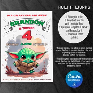 Baby yoda Birthday Invitation, Star wars invite, printable grogu invitation, printed invitation, editable Birthday Invite template image 7
