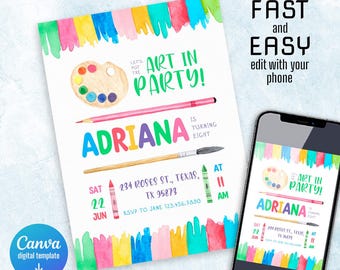 Painting Party Invitation, Art Party Invitation, Art Birthday Party Invitation, Dress for Mess Party, Pottery painting workshop Invite