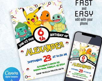 Printable Birthday Invitation, b-day invite, editable invitation, anime birthday invite, printed invitation