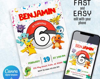 Printable Birthday Invitation, b-day invite, editable invitation, anime birthday invite, printed invitation