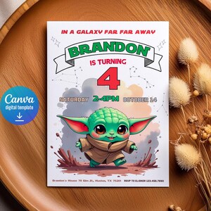 Baby yoda Birthday Invitation, Star wars invite, printable grogu invitation, printed invitation, editable Birthday Invite template image 4