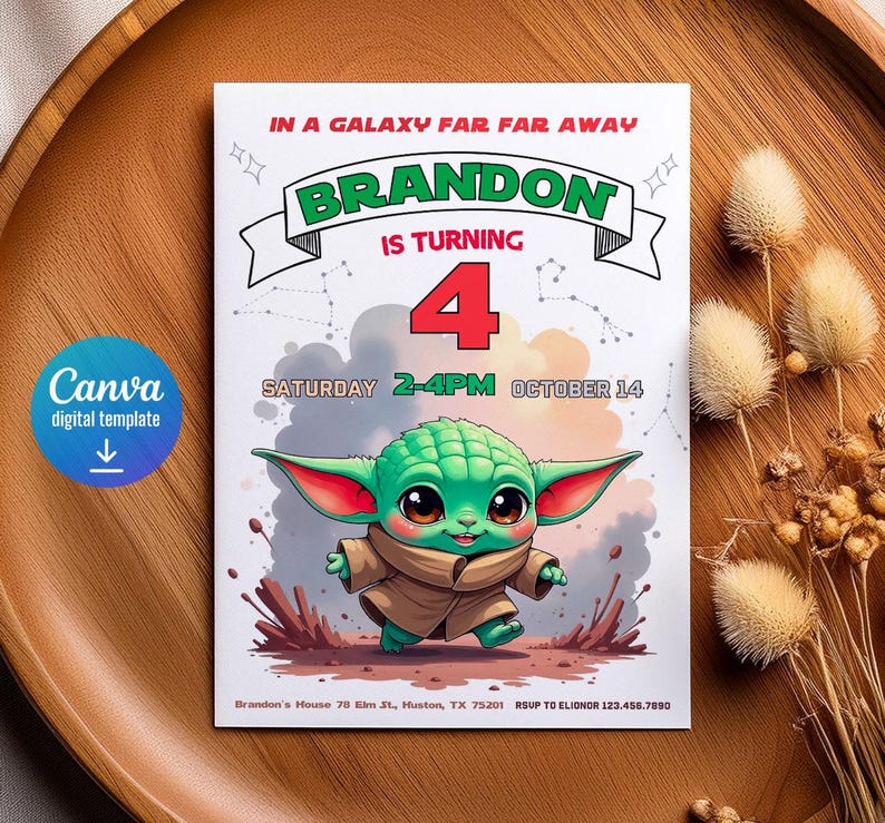 Baby yoda Birthday Invitation, Star wars invite, printable grogu invitation, printed invitation, editable Birthday Invite template image 4