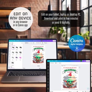 Baby yoda Birthday Invitation, Star wars invite, printable grogu invitation, printed invitation, editable Birthday Invite template image 5